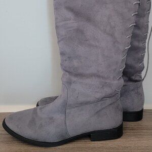 Gray Knee High Lace Up Boots - Charlotte Russe - Size 10